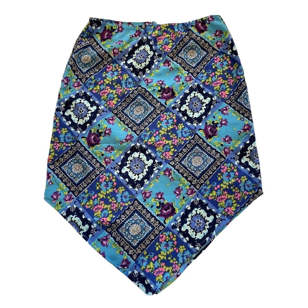 Vintage Y2K Floral Patchwork  Women’s Asymmetrical Blue Skirt Juniors 11. 28”